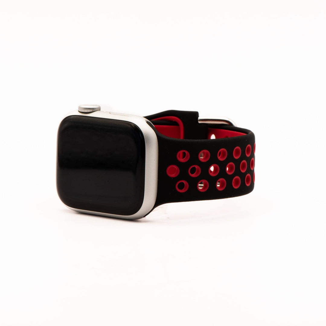 Silicone Sport Buckle Band - For Apple Watch - Black & Red - BluShark Straps
