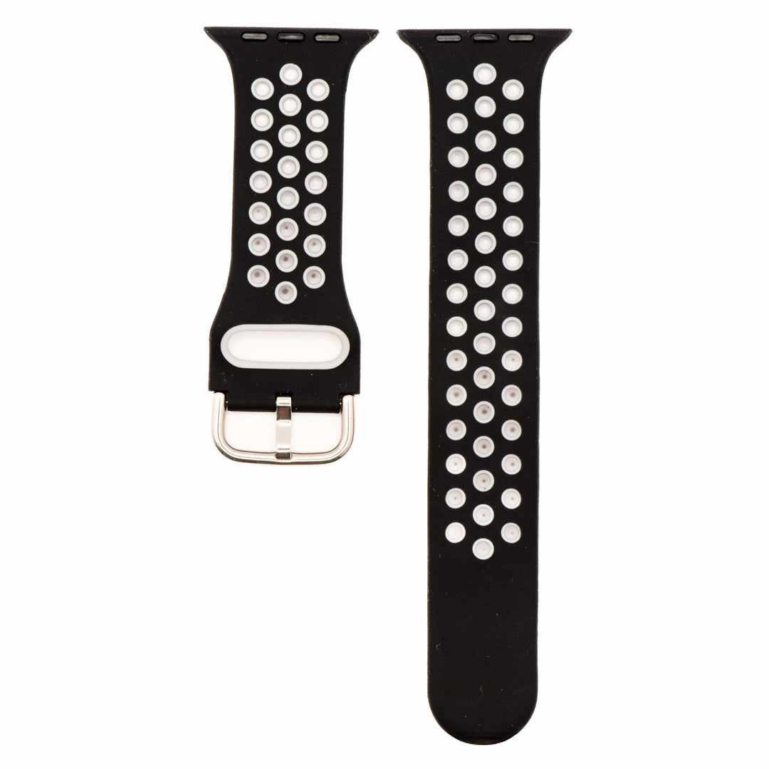 Silicone Sport Buckle Band - For Apple Watch - Black & White - BluShark Straps