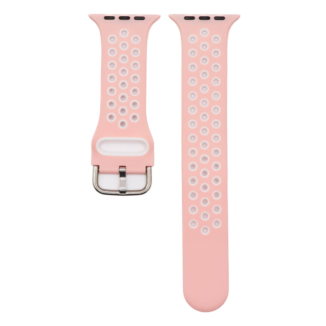 Silicone Sport Buckle Band - For Apple Watch - Pink & White - BluShark Straps