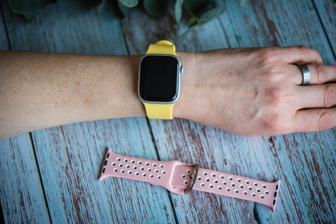 Silicone Sport Buckle Band - For Apple Watch - Pink & White - BluShark Straps