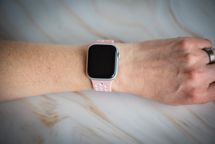 Silicone Sport Buckle Band - For Apple Watch - Pink & White - BluShark Straps