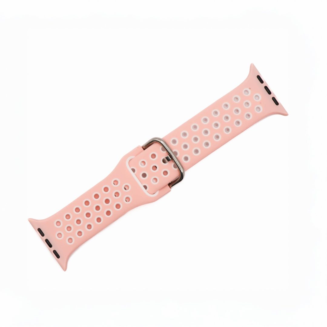 Silicone Sport Buckle Band - For Apple Watch - Pink & White - BluShark Straps