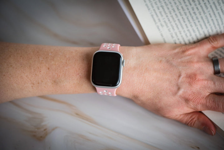 Silicone Sport Buckle Band - For Apple Watch - Pink & White - BluShark Straps