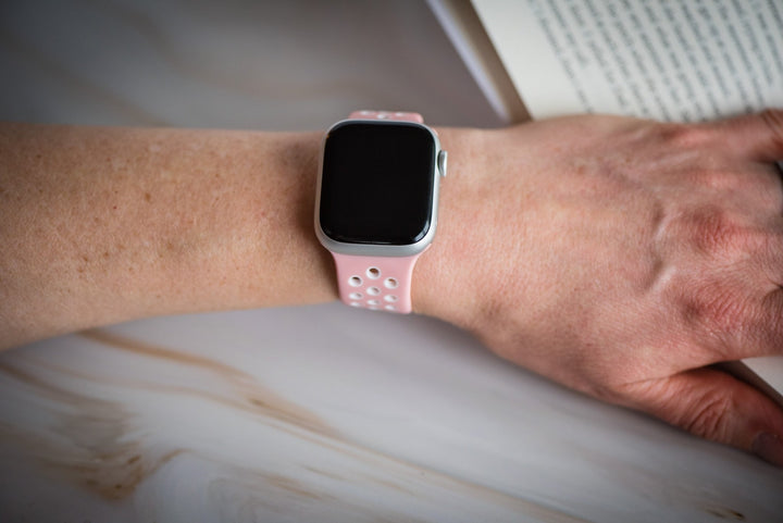 Silicone Sport Buckle Band - For Apple Watch - Pink & White - BluShark Straps