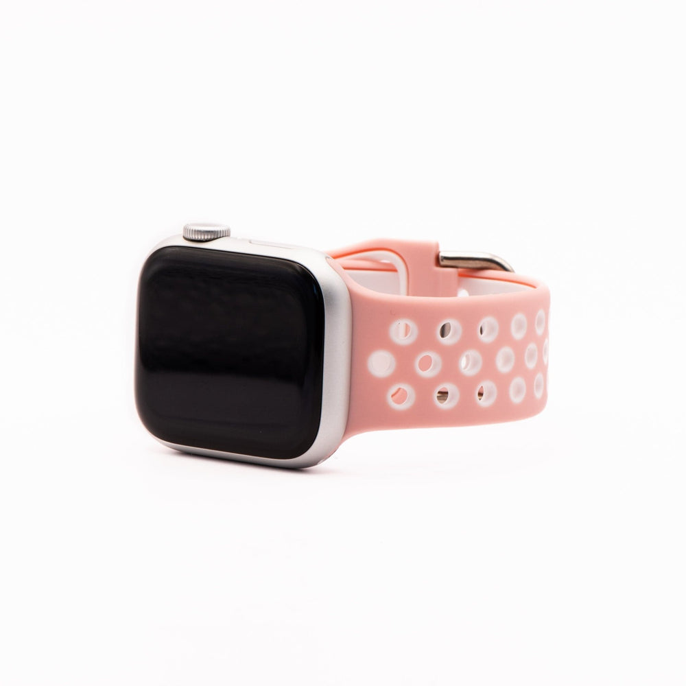 Silicone Sport Buckle Band - For Apple Watch - Pink & White - BluShark Straps