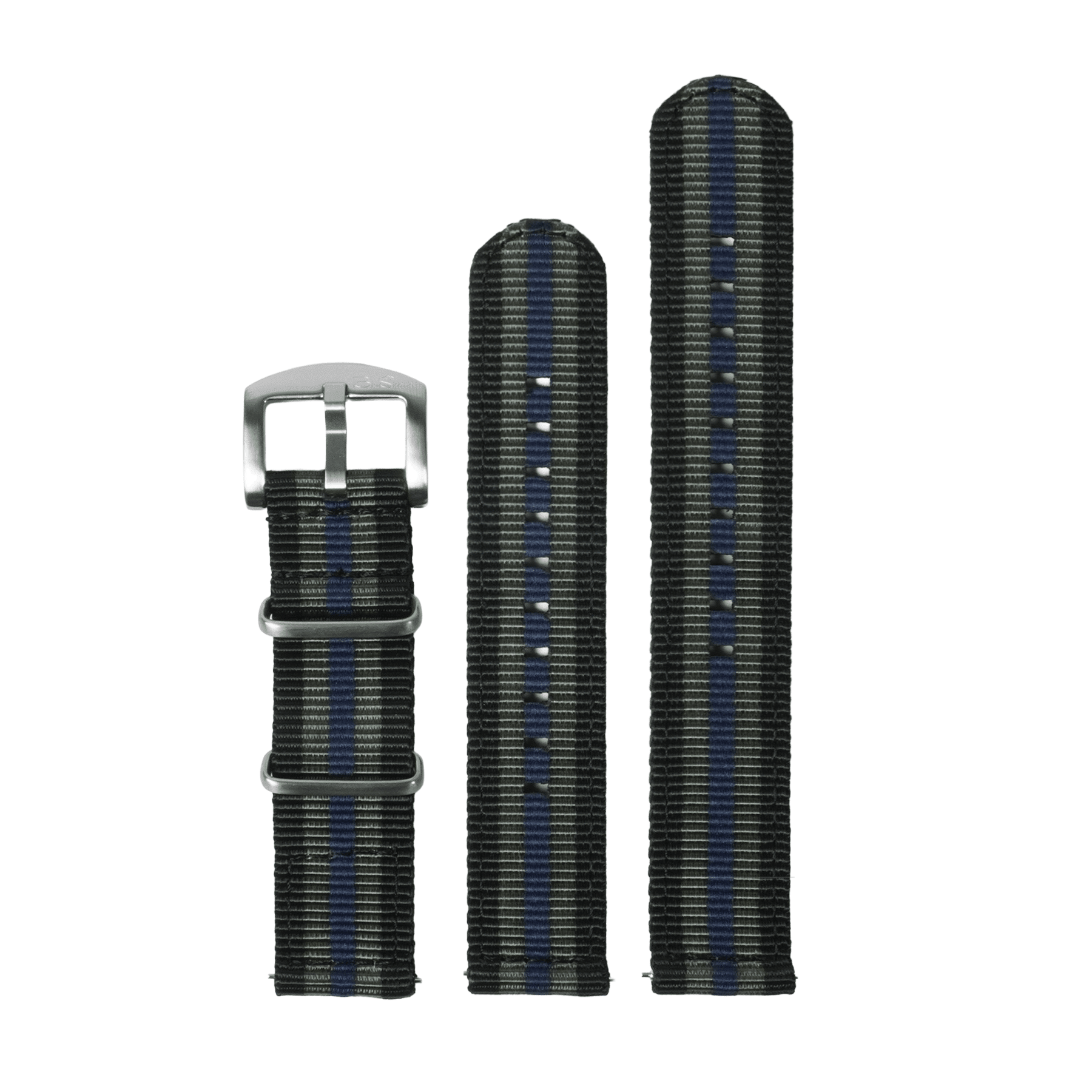 The O2 two-piece watch strap in Bond Blue featuring clean perimeter stitching and quick-release pins