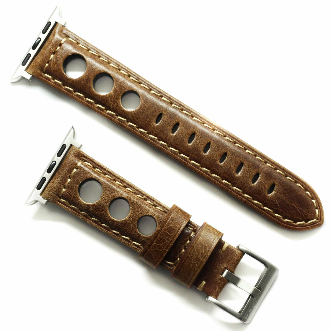 BluShark Small Apple Watch (38/40mm) / Brown / Silver Apple Watch Band - Leather Brown Rally