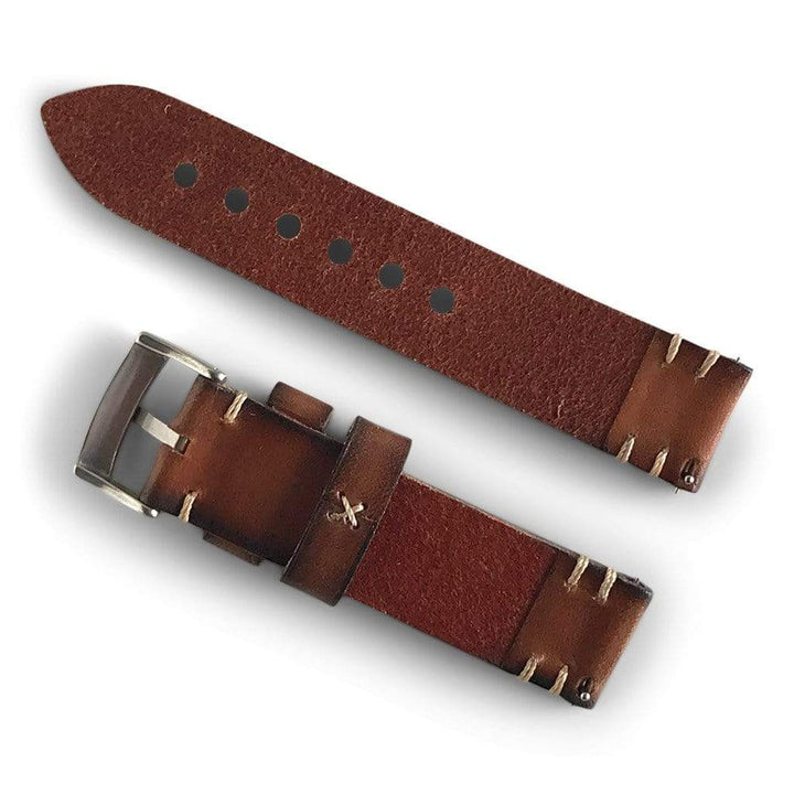 BluShark Leather Kwik Change - Hazelnut Brown Two Stitch Watch Band