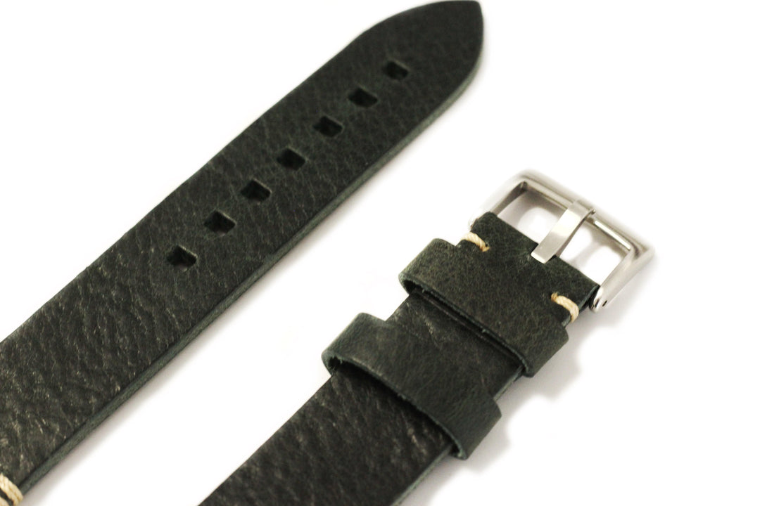 BluShark 20mm / Green Leather Kwik Change - Marsh Two Stitch Watch Band