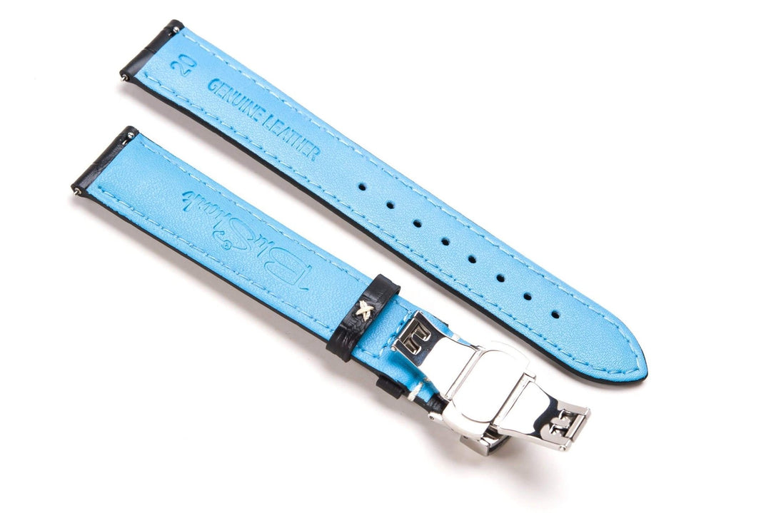 Leather - Crocodile Grain - Licorice Black - Butterfly Clasp - BluShark Straps
