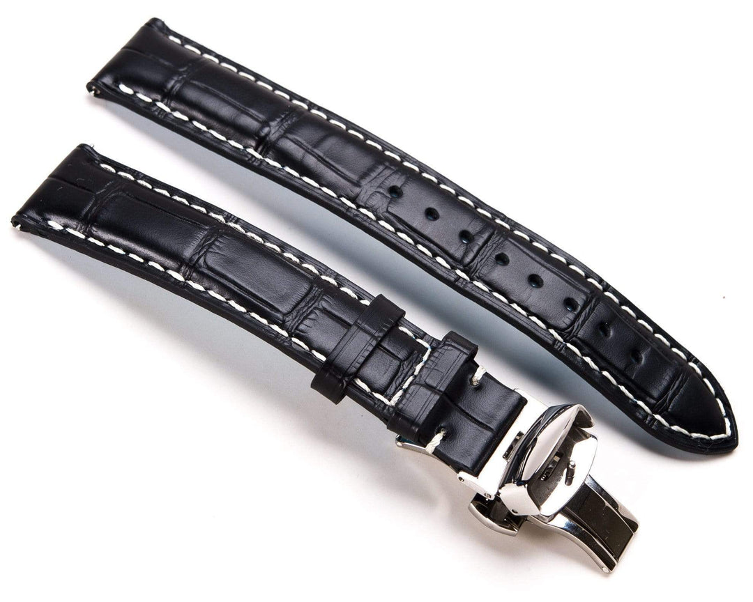 Leather - Crocodile Grain - Licorice Black - Butterfly Clasp - BluShark Straps